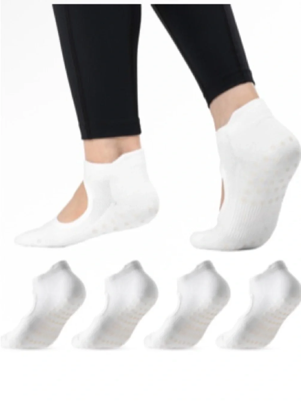 CoolMate Athletic Socks Pilates Grip Socks - White (4 Pack) Sz 6-10